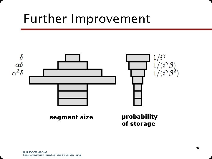 Further Improvement segment size probability of storage 48 NUS. SOC. CS 5248 -2007 Roger Further Improvement segment size probability of storage 48 NUS. SOC. CS 5248 -2007 Roger