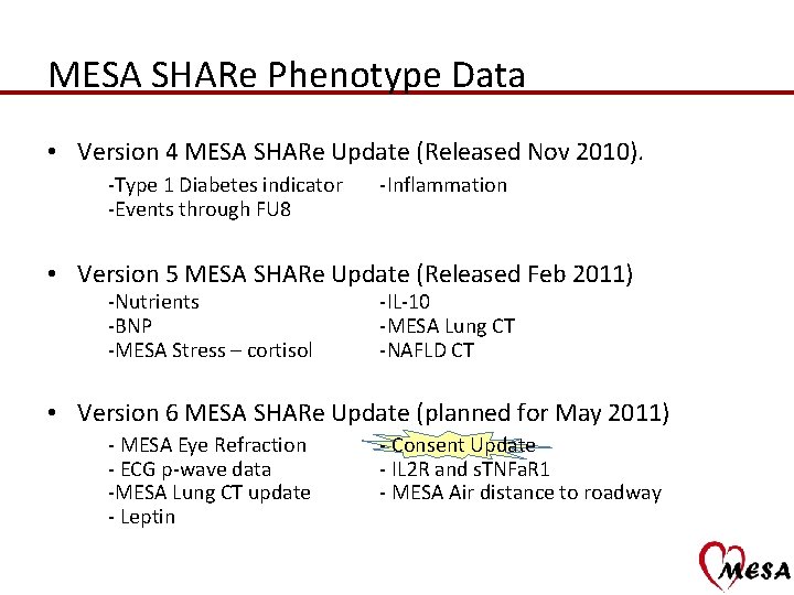 MESA SHARe Phenotype Data • Version 4 MESA SHARe Update (Released Nov 2010). -Type