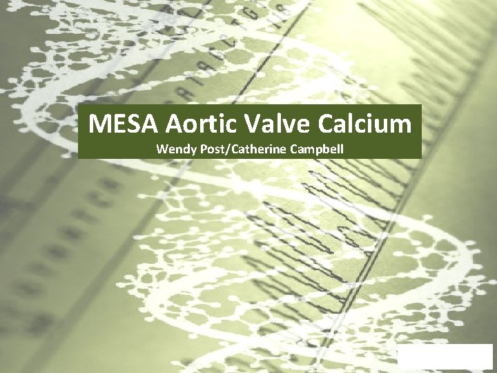 MESA Aortic Valve Calcium Wendy Post/Catherine Campbell March 8, 2011 Jerry Rotter 