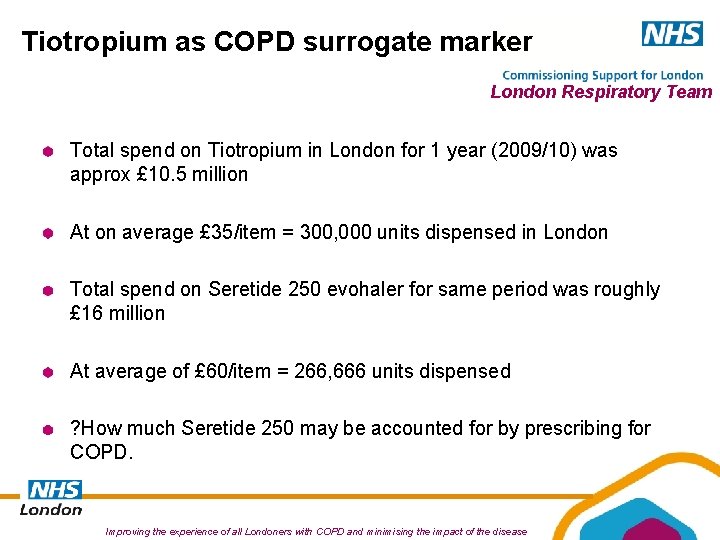 Tiotropium as COPD surrogate marker London Respiratory Team Total spend on Tiotropium in London Tiotropium as COPD surrogate marker London Respiratory Team Total spend on Tiotropium in London
