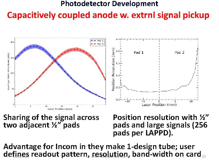 Photodetector Development Sharing of the signal across two adjacent ½” pads Position resolution with