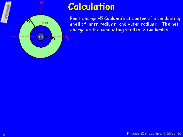 Calculation y r 2 conductor +5 35 Point charge +5 Coulomb’s at center of