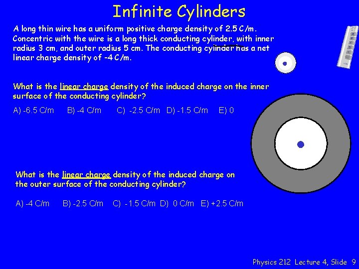 Infinite Cylinders A long thin wire has a uniform positive charge density of 2.