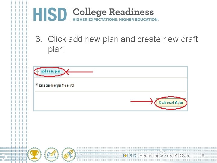 3. Click add new plan and create new draft plan H I S D