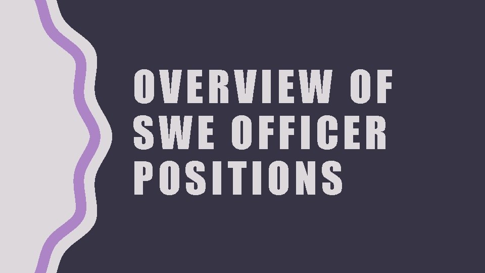 OVERVIEW OF SWE OFFICER POSITIONS 