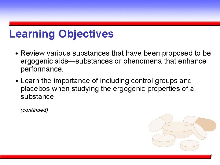 Learning Objectives w Review various substances that have been proposed to be ergogenic aids—substances