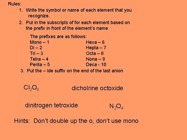 Rules: 1. Write the symbol or name of each element that you recognize. 2.