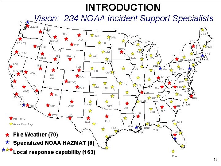 INTRODUCTION Vision: 234 NOAA Incident Support Specialists SEW (2) OTX (2) TFX GFK GGW