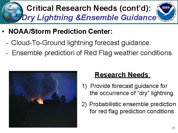 Critical Research Needs (cont’d): Dry Lightning &Ensemble Guidance • NOAA/Storm Prediction Center: - Cloud-To-Ground