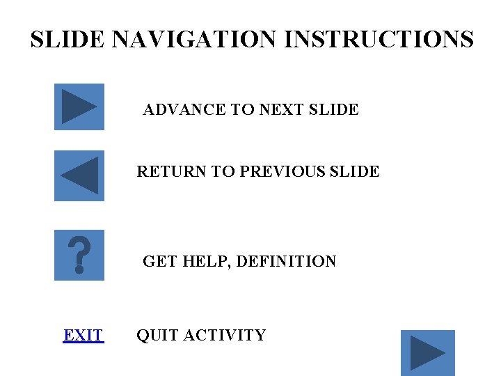 SLIDE NAVIGATION INSTRUCTIONS ADVANCE TO NEXT SLIDE RETURN TO PREVIOUS SLIDE GET HELP, DEFINITION SLIDE NAVIGATION INSTRUCTIONS ADVANCE TO NEXT SLIDE RETURN TO PREVIOUS SLIDE GET HELP, DEFINITION