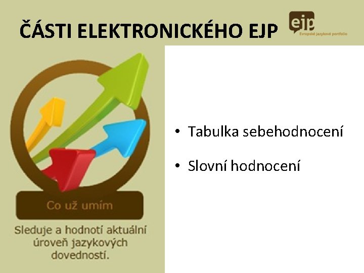 ČÁSTI ELEKTRONICKÉHO EJP • Tabulka sebehodnocení • Slovní hodnocení 