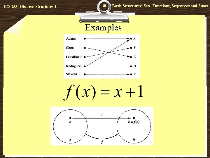 ICS 253: Discrete Structures I 30 Basic Structures: Sets, Functions, Sequences and Sums Examples