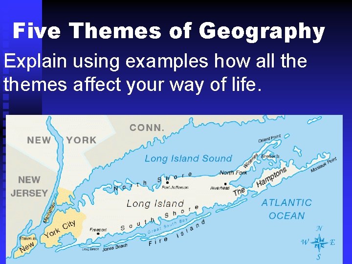 Five Themes of Geography Explain using examples how all themes affect your way of