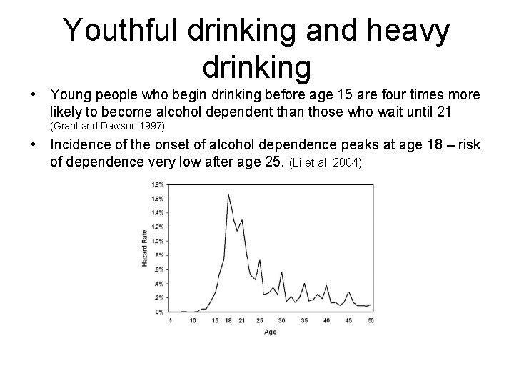 Youthful drinking and heavy drinking • Young people who begin drinking before age 15