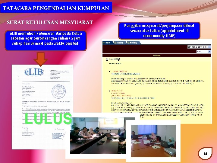 TATACARA 1. PENGENALAN PENGENDALIAN KUMPULAN SURAT KELULUSAN MESYUARAT e. LIB memohon kebenaran daripada Ketua