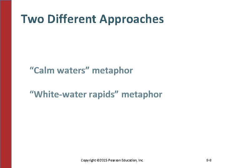 Two Different Approaches “Calm waters” metaphor “White-water rapids” metaphor Copyright © 2015 Pearson Education,