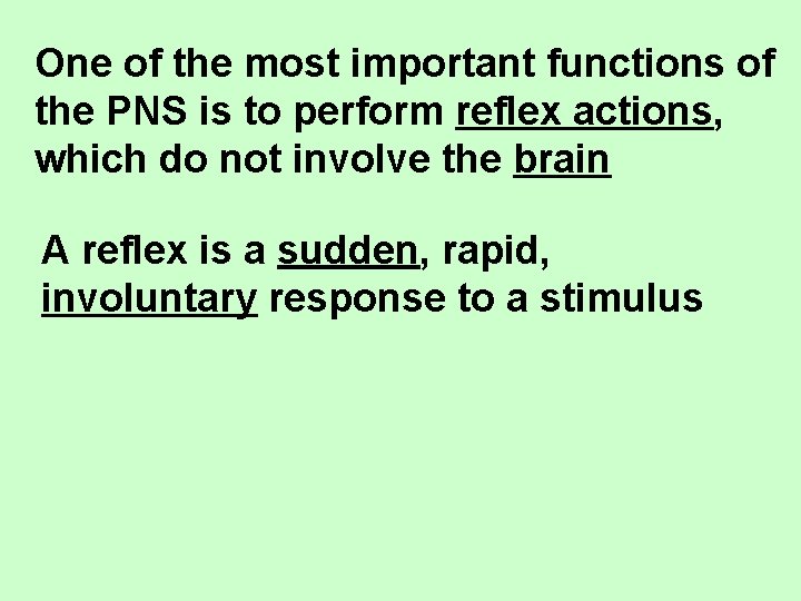 One of the most important functions of the PNS is to perform reflex actions,