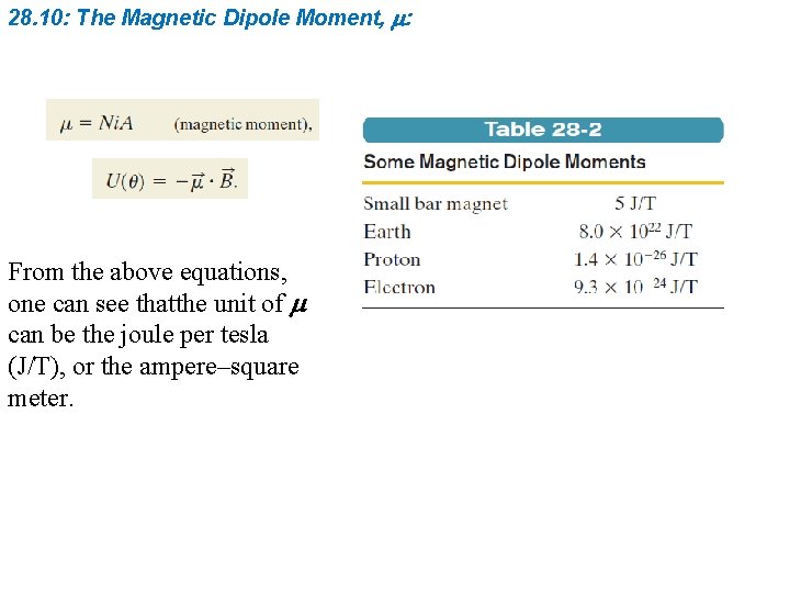 28. 10: The Magnetic Dipole Moment, m: From the above equations, one can see