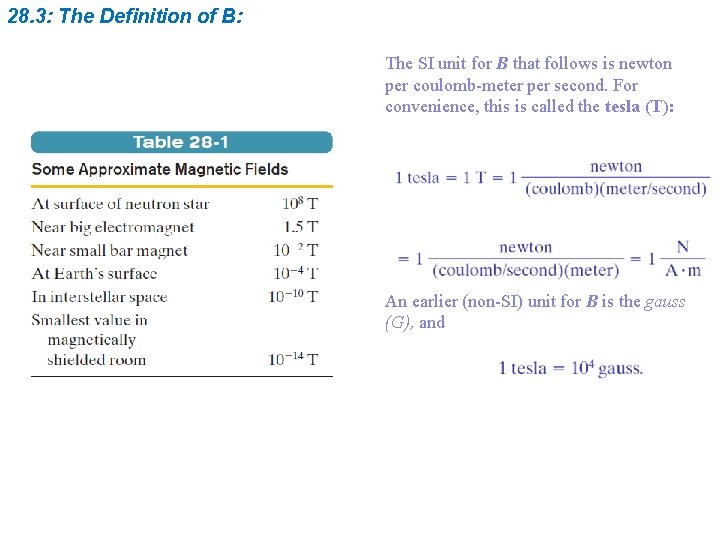 28. 3: The Definition of B: The SI unit for B that follows is