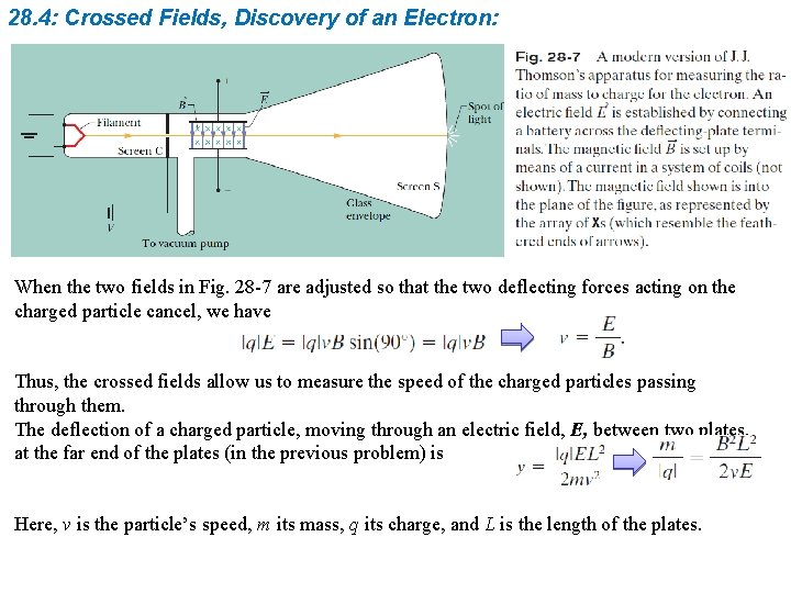 28. 4: Crossed Fields, Discovery of an Electron: When the two fields in Fig.