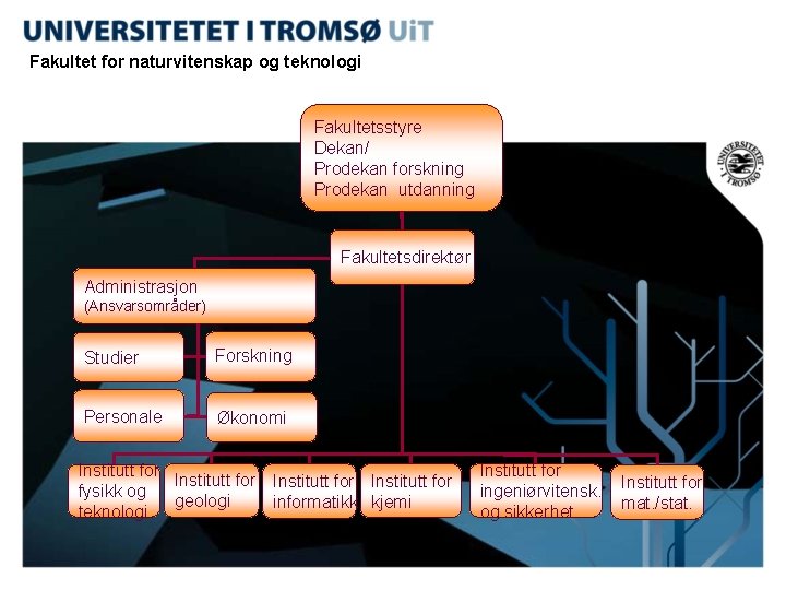 Fakultet for naturvitenskap og teknologi Fakultetsstyre Dekan/ Prodekan forskning Prodekan utdanning Faculty Director/ Fakultetsdirektør