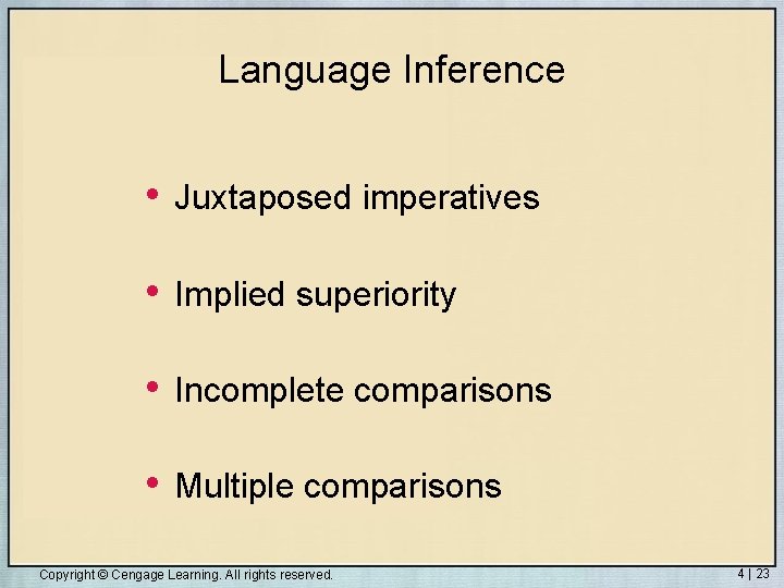 Language Inference • Juxtaposed imperatives • Implied superiority • Incomplete comparisons • Multiple comparisons