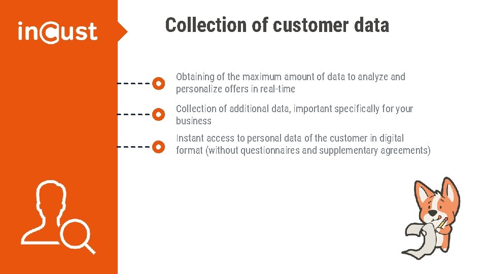 Collection of customer data Obtaining of the maximum amount of data to analyze and