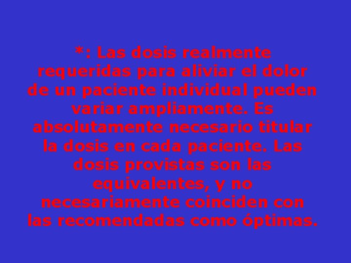*: Las dosis realmente requeridas para aliviar el dolor de un paciente individual pueden