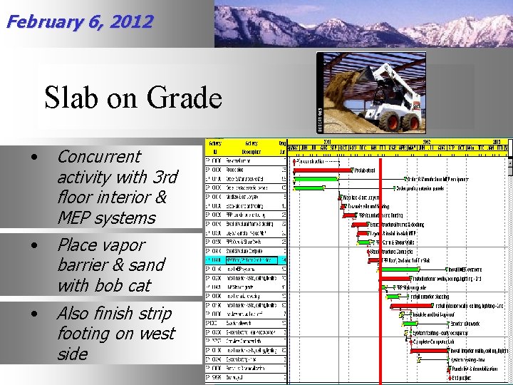 February 6, 2012 Slab on Grade Concurrent activity with 3 rd floor interior &