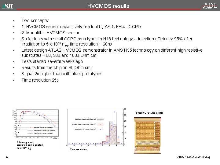 HVCMOS results • • • Two concepts: 1. HVCMOS sensor capacitively readout by ASIC