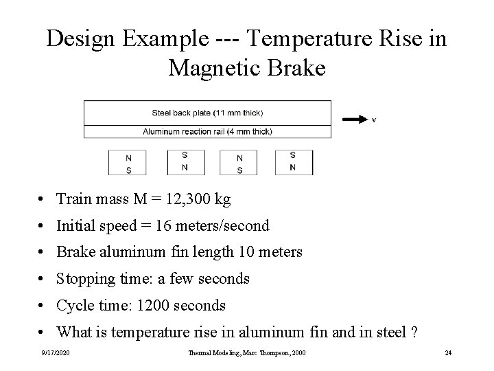 Design Example --- Temperature Rise in Magnetic Brake • Train mass M = 12,