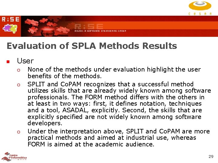 Evaluation of SPLA Methods Results User None of the methods under evaluation highlight the Evaluation of SPLA Methods Results User None of the methods under evaluation highlight the