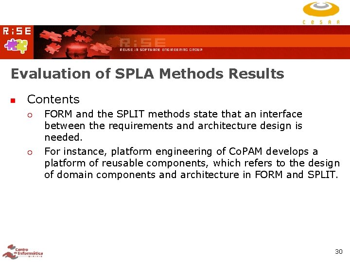 Evaluation of SPLA Methods Results Contents FORM and the SPLIT methods state that an Evaluation of SPLA Methods Results Contents FORM and the SPLIT methods state that an