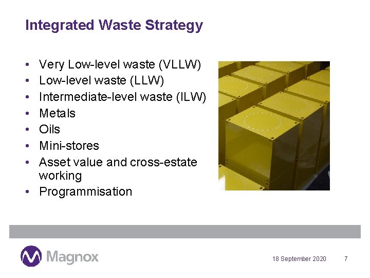 Integrated Waste Strategy • • Very Low-level waste (VLLW) Low-level waste (LLW) Intermediate-level waste