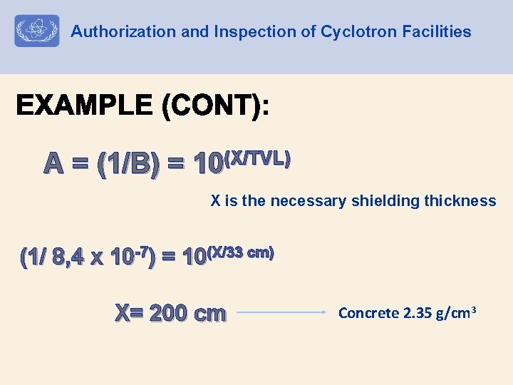 Authorization and Inspection of Cyclotron Facilities A = (1/B) = 10(X/TVL) X is the
