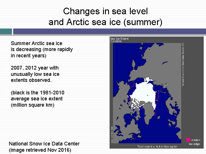 Changes in sea level and Arctic sea ice (summer) � � � Summer Arctic