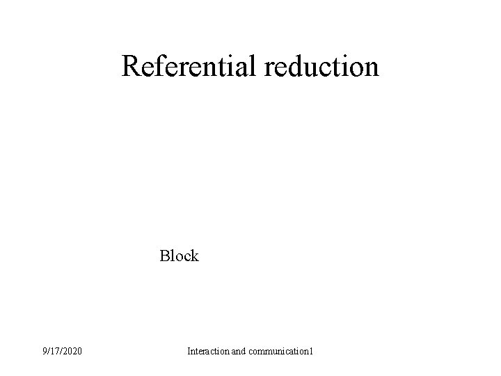 Referential reduction Block 9/17/2020 Interaction and communication 1 