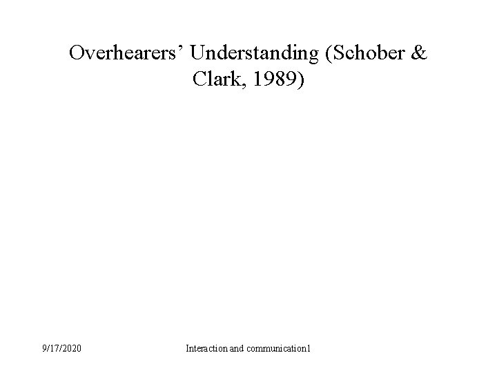 Overhearers’ Understanding (Schober & Clark, 1989) 9/17/2020 Interaction and communication 1 