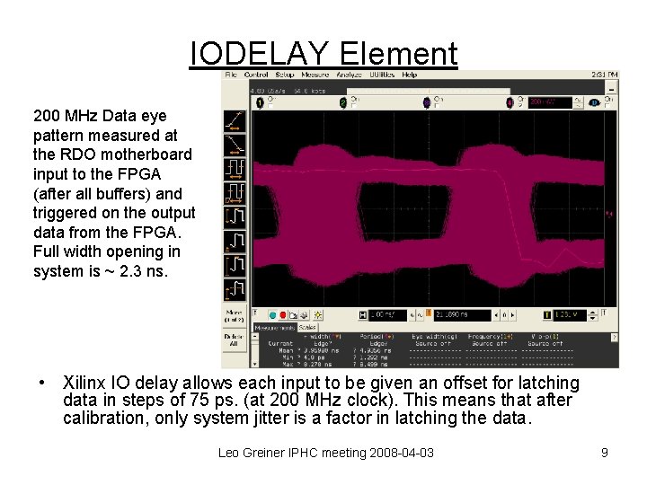 IODELAY Element 200 MHz Data eye pattern measured at the RDO motherboard input to