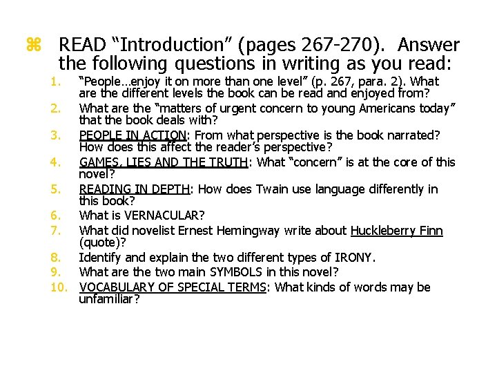 z READ “Introduction” (pages 267 -270). Answer the following questions in writing as you z READ “Introduction” (pages 267 -270). Answer the following questions in writing as you