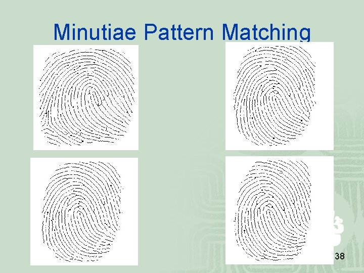 Minutiae Pattern Matching 38 Minutiae Pattern Matching 38