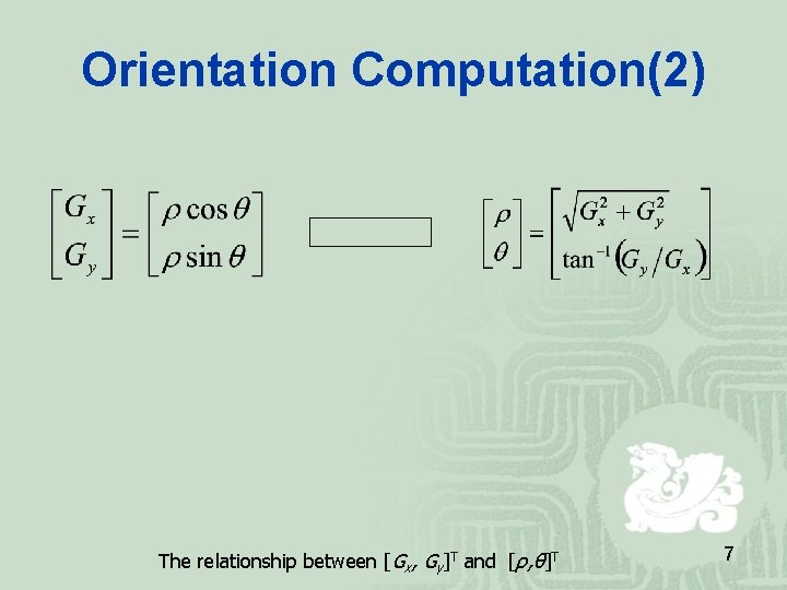 Orientation Computation(2) The relationship between [Gx, Gy]T and [ρ, θ]T 7 