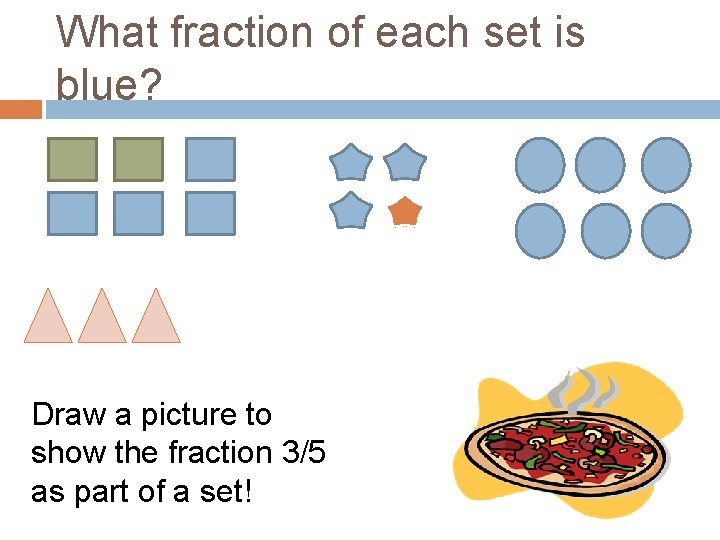 What fraction of each set is blue? Draw a picture to show the fraction