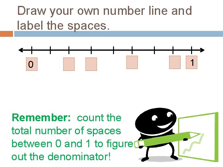 Draw your own number line and label the spaces. 0 Remember: count the total