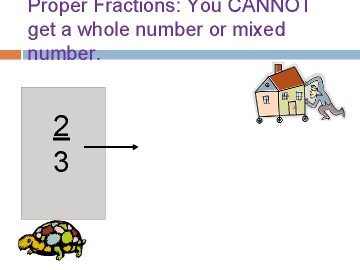 Proper Fractions: You CANNOT get a whole number or mixed number. 2 3 