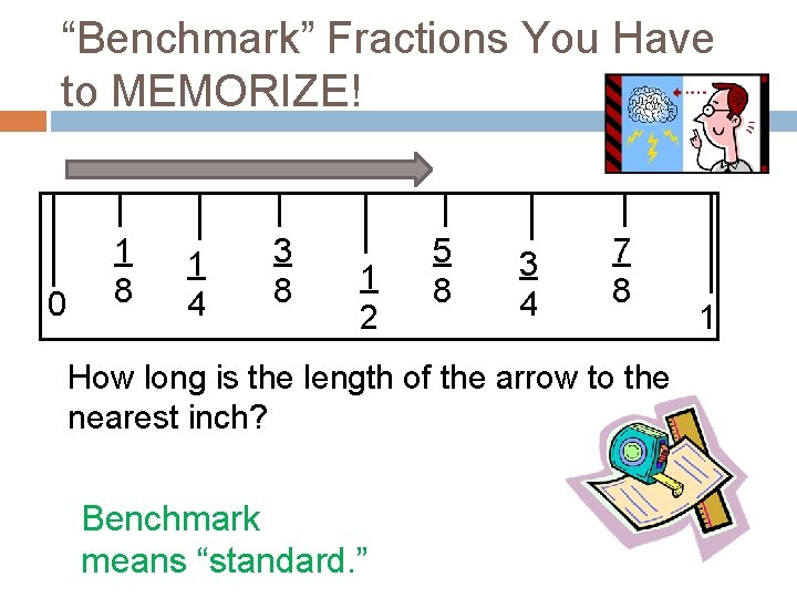 “Benchmark” Fractions You Have to MEMORIZE! 0 1 8 1 4 3 8 1
