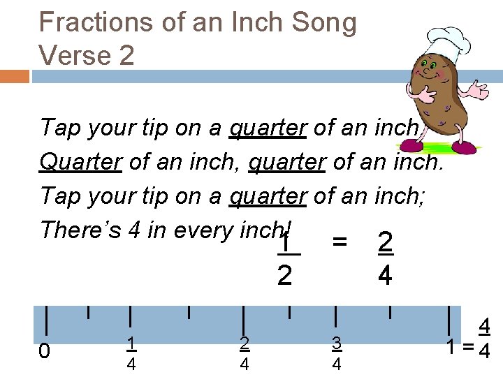 Fractions of an Inch Song Verse 2 Tap your tip on a quarter of