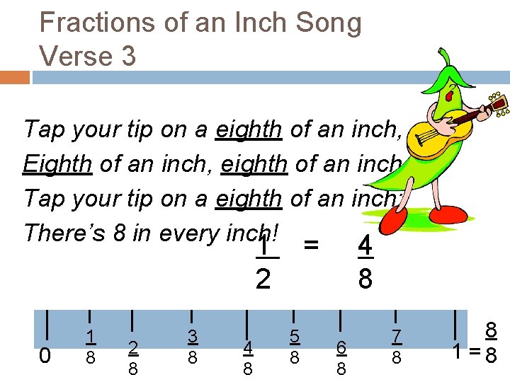 Fractions of an Inch Song Verse 3 Tap your tip on a eighth of