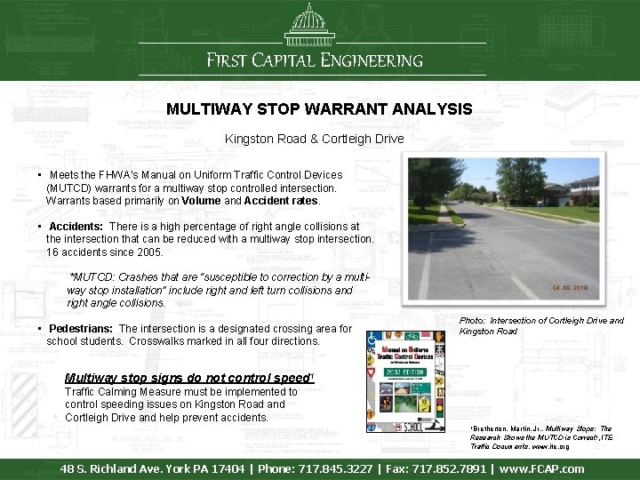 FIRST CAPITAL ENGINEERING MULTIWAY STOP WARRANT ANALYSIS Kingston Road & Cortleigh Drive • Meets