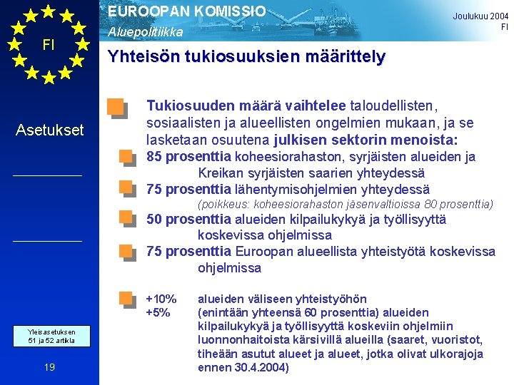 EUROOPAN KOMISSIO FI Asetukset Aluepolitiikka Joulukuu 2004 FI Yhteisön tukiosuuksien määrittely Tukiosuuden määrä vaihtelee